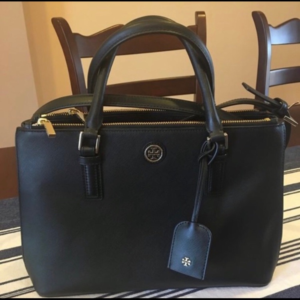 Tory burch black leather convertible handbag